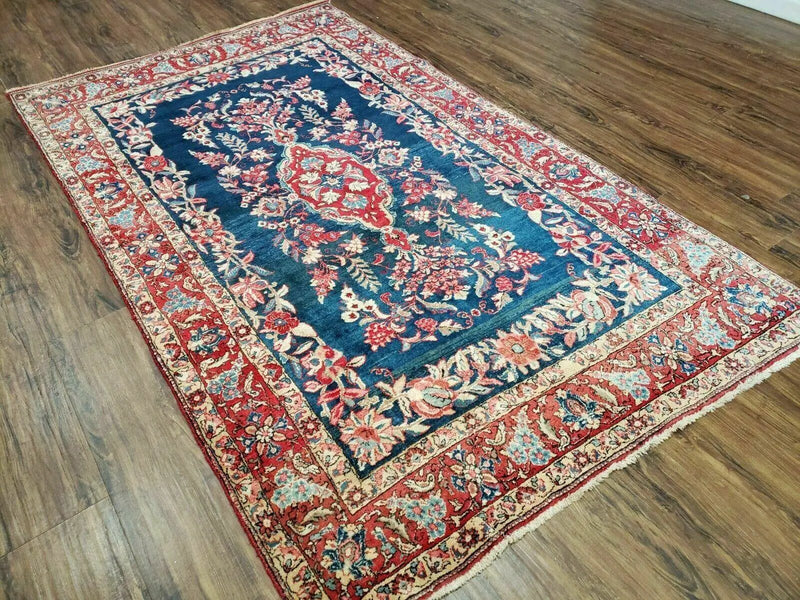 4' X 7' Vintage Handmade Turkish Wool Rug Flowers Birds Tree Of Life Blue Red by Jewel Rugs