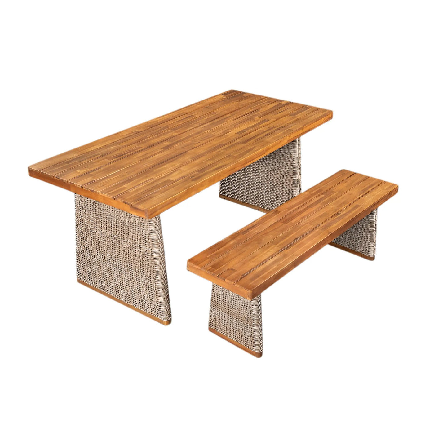 Outdoor Acacia Wood Dining Table Set with 1 Table and 1 Bench by HouseOfZazla