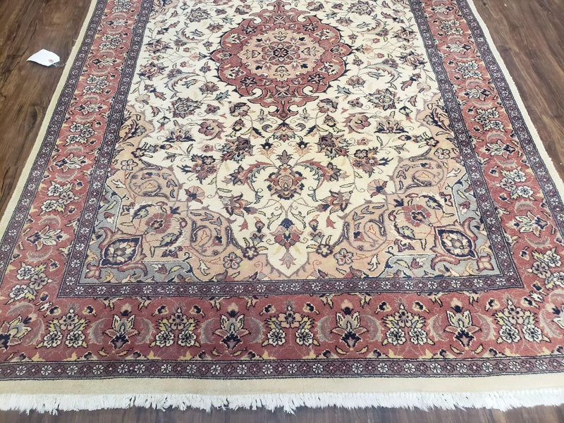 4x6 Handmade Top Quality Pakistani Floral Wool Rug Veg Dyes Carpet Beige Salmon by Jewel Rugs