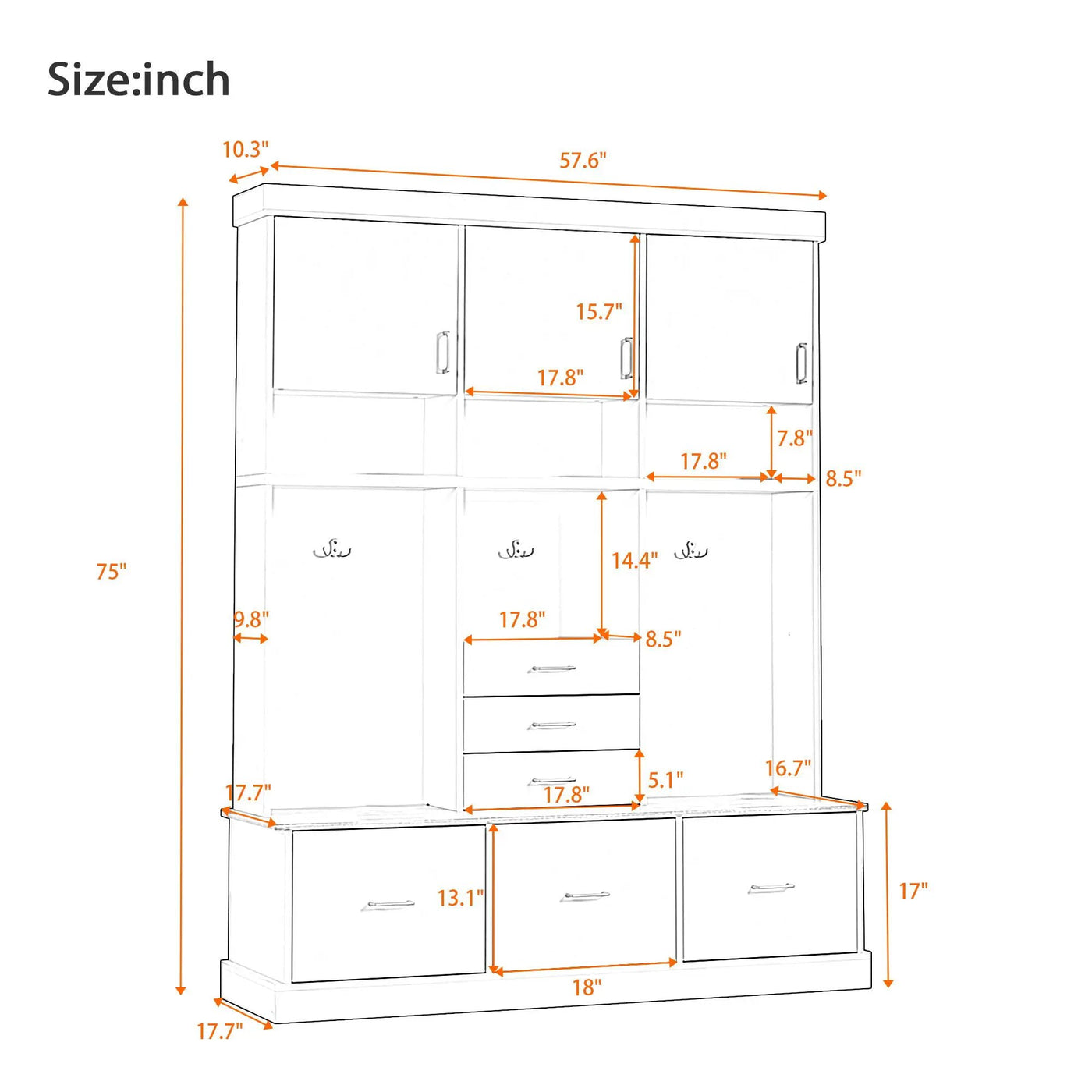 Entryway Hall Tree With Bench And Storage, 5 In 1 Coat Rack by HouseOfZazla