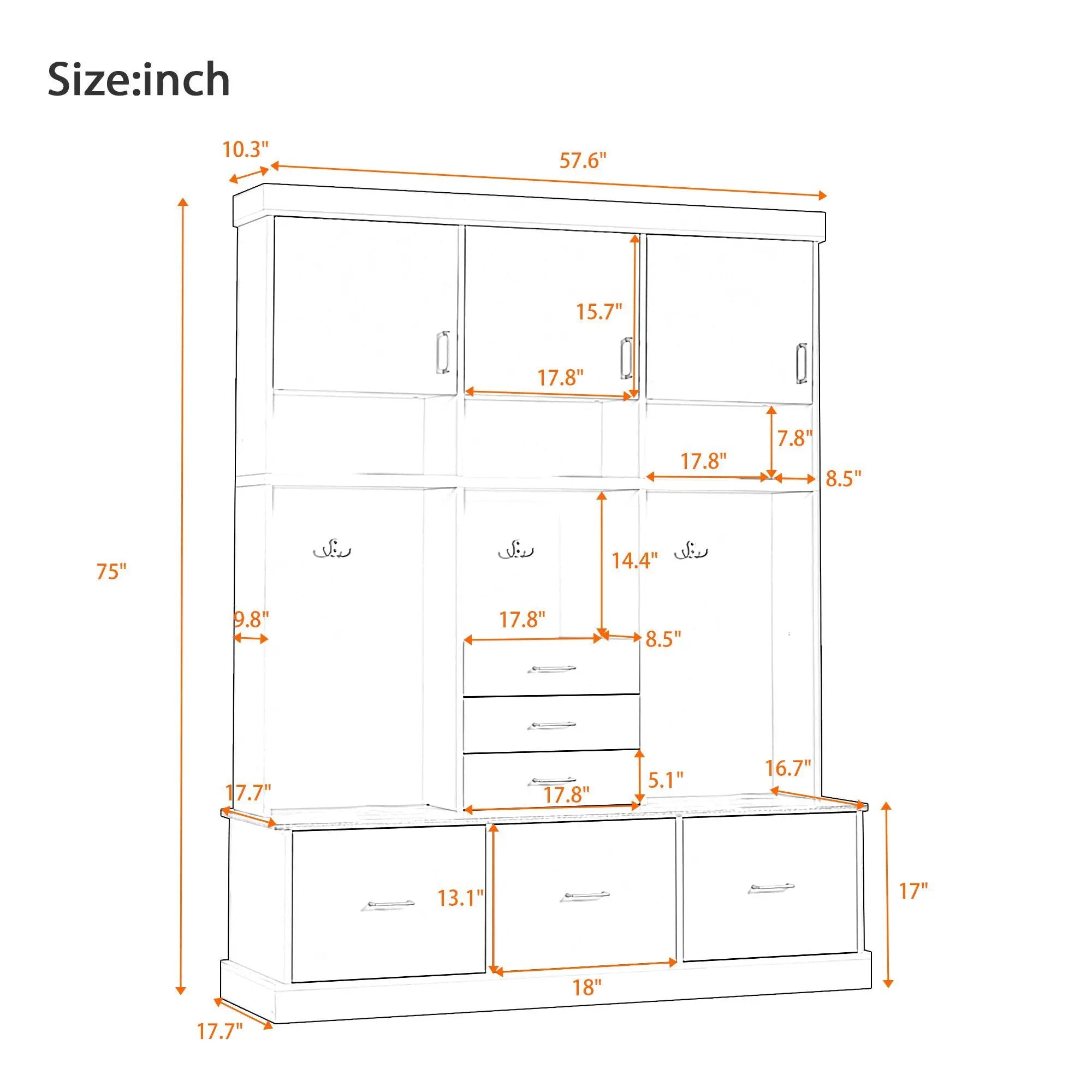 Entryway Hall Tree With Bench And Storage, 5 In 1 Coat Rack by Unique Piece Furniture
