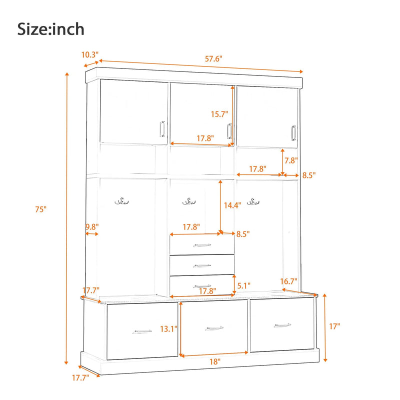 Entryway Hall Tree With Bench And Storage, 5 In 1 Coat Rack by Unique Piece Furniture
