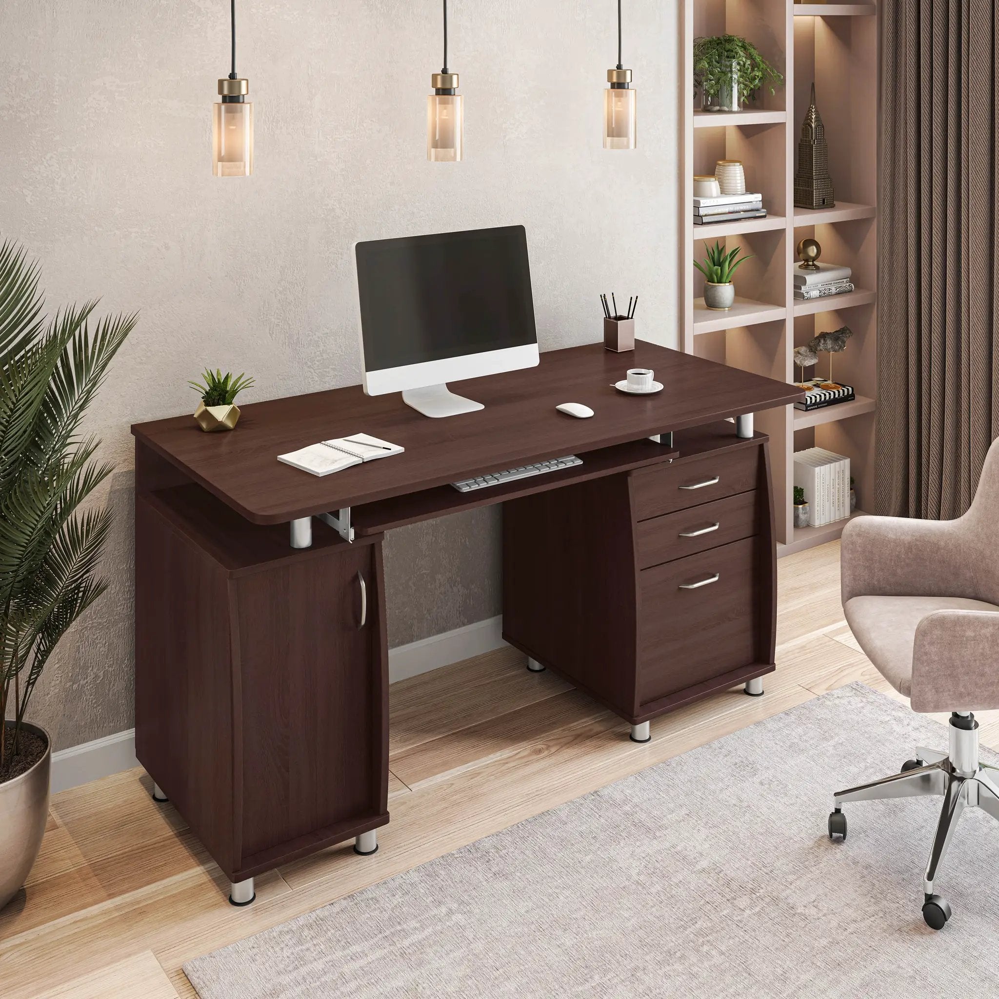 Techni Mobili Complete Workstation Computer Desk with Storage, Chocolate by HouseOfZazla