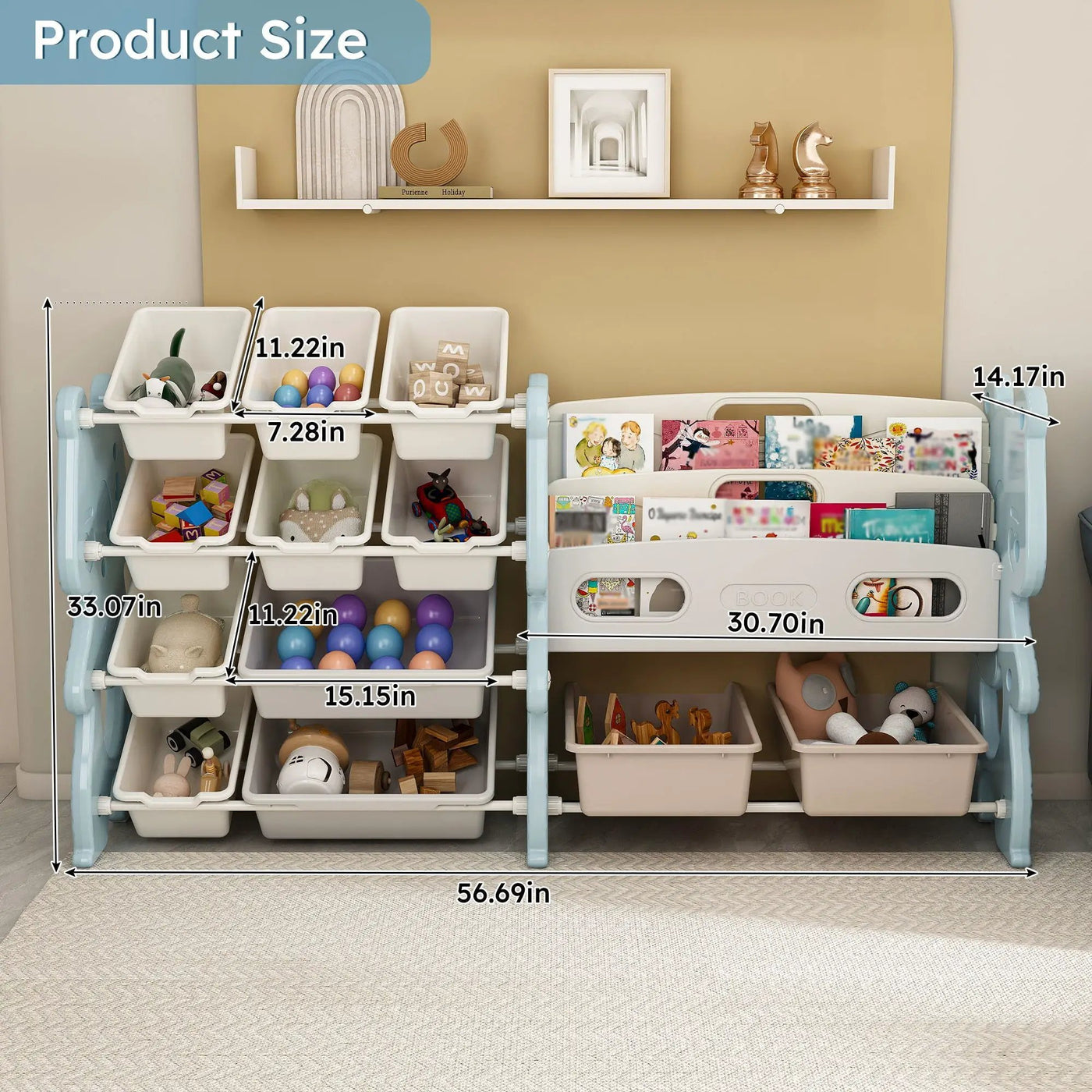 Kids Toy Storage Organizer With 2 Tier Bookshelf, Toy Storage With 12 Bins by HouseOfZazla