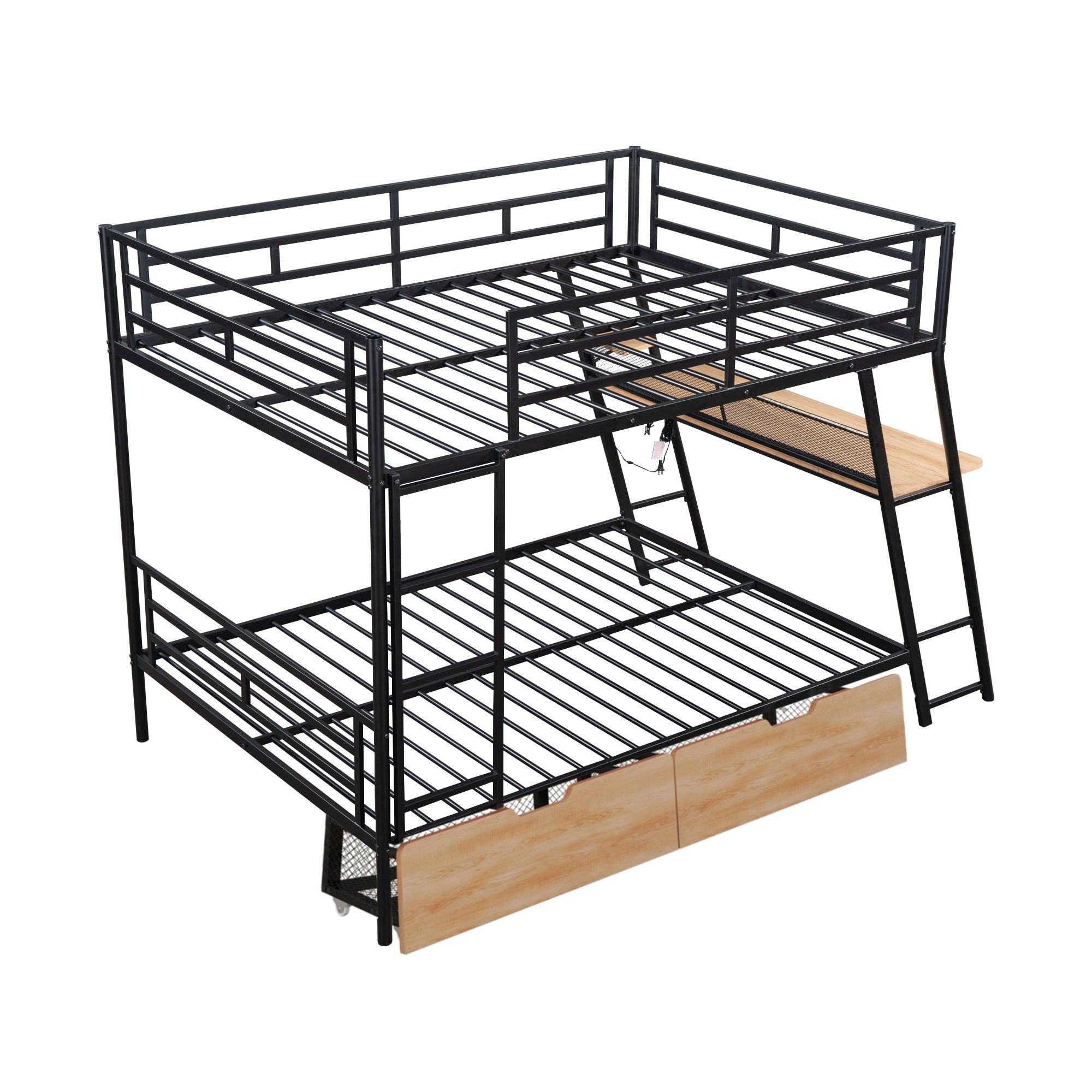 Full Size Bunk Bed With Built In Desk, Light, And 2 Drawers - Black by HouseOfZazla