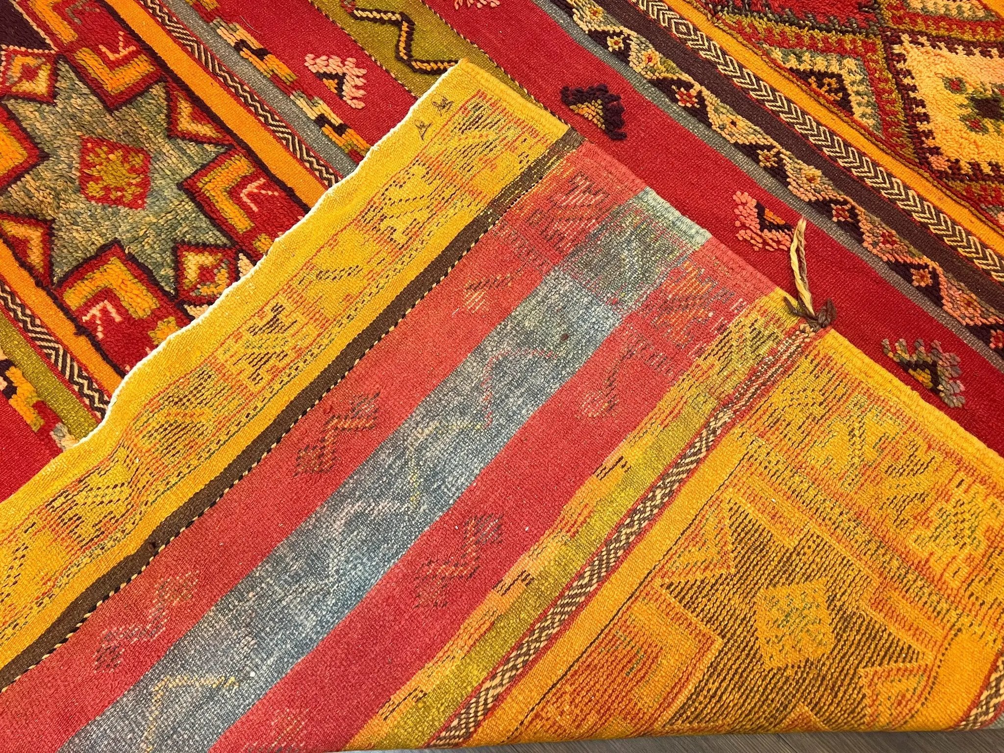 Unique Moroccan Rug 7x10, Room Sized Carpet, Red Orange Gray, Wool Oriental Striped Geometric Tribal Boho Rug, Flatweave with Raised Pile by Jewel Rugs