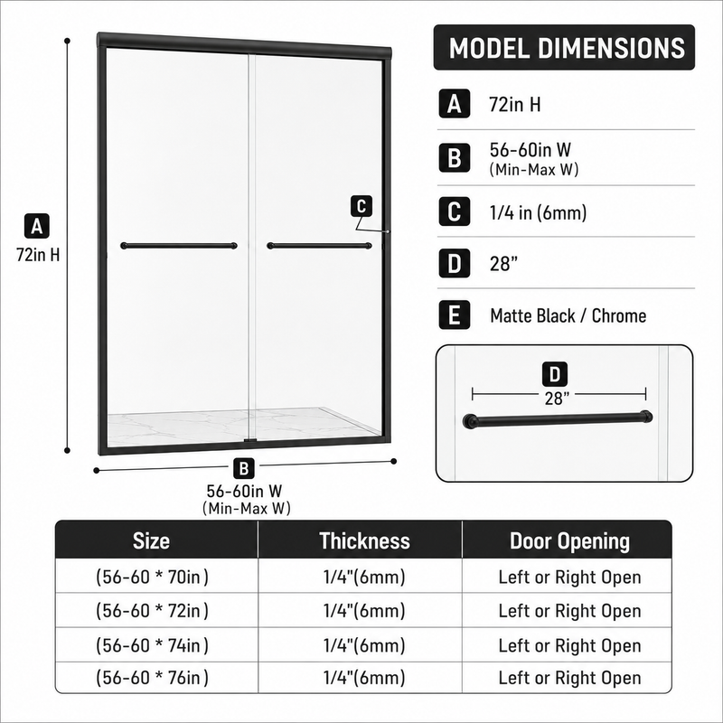 56-60" W x 72" H Framed Double Sliding Shower Door by HouseOfZazla
