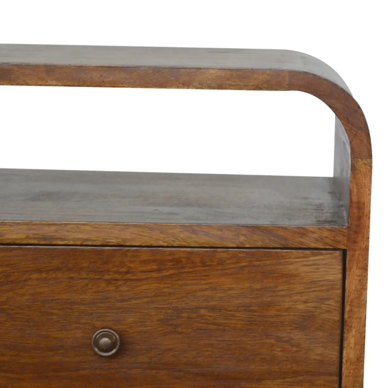 Solid Wood Chestnut Curve 2-Drawer Nightstand, 2 Open Slots by HouseOfZazla
