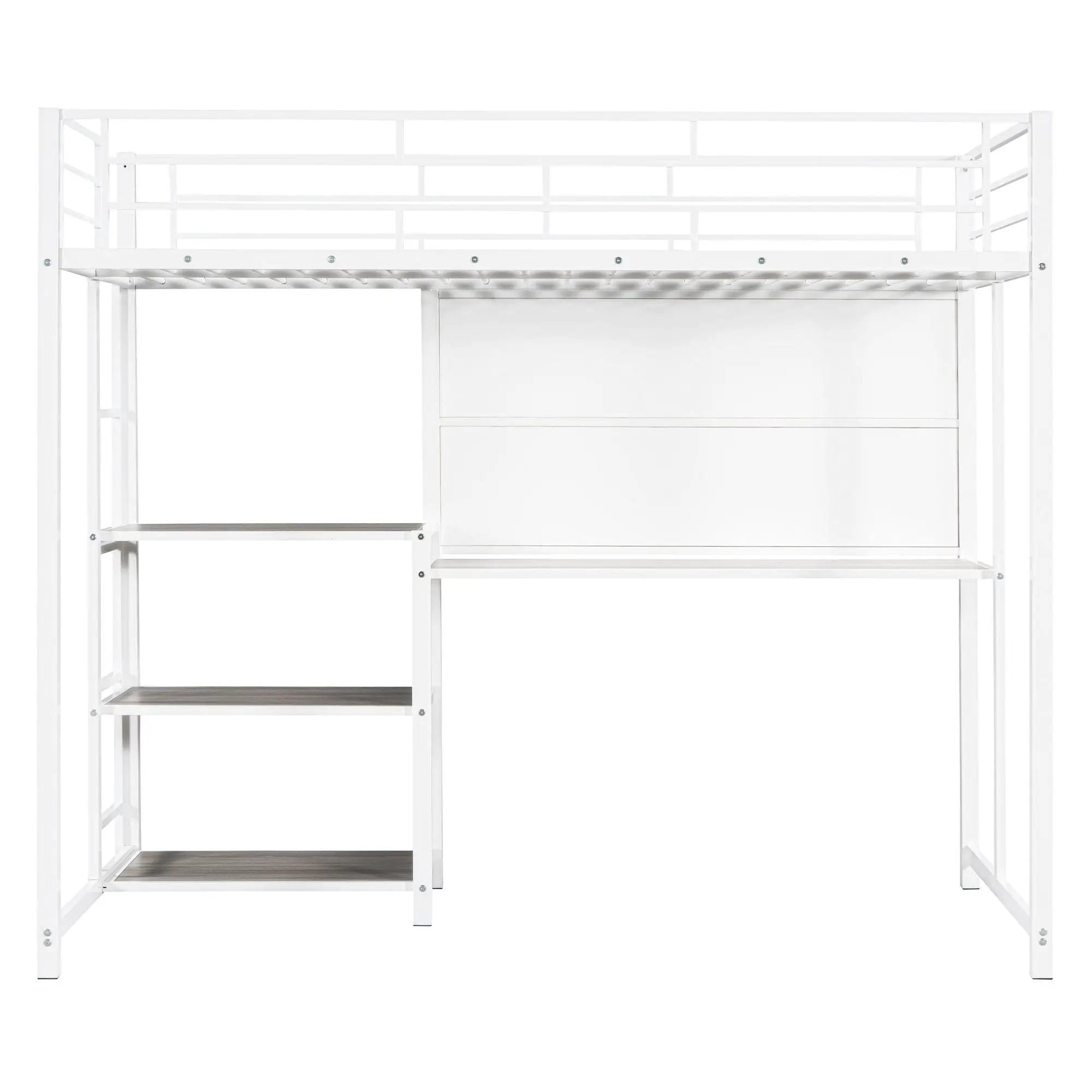 Metal Loft Bed With Desk, 3 Shelves And Ladder by Unique Piece Furniture