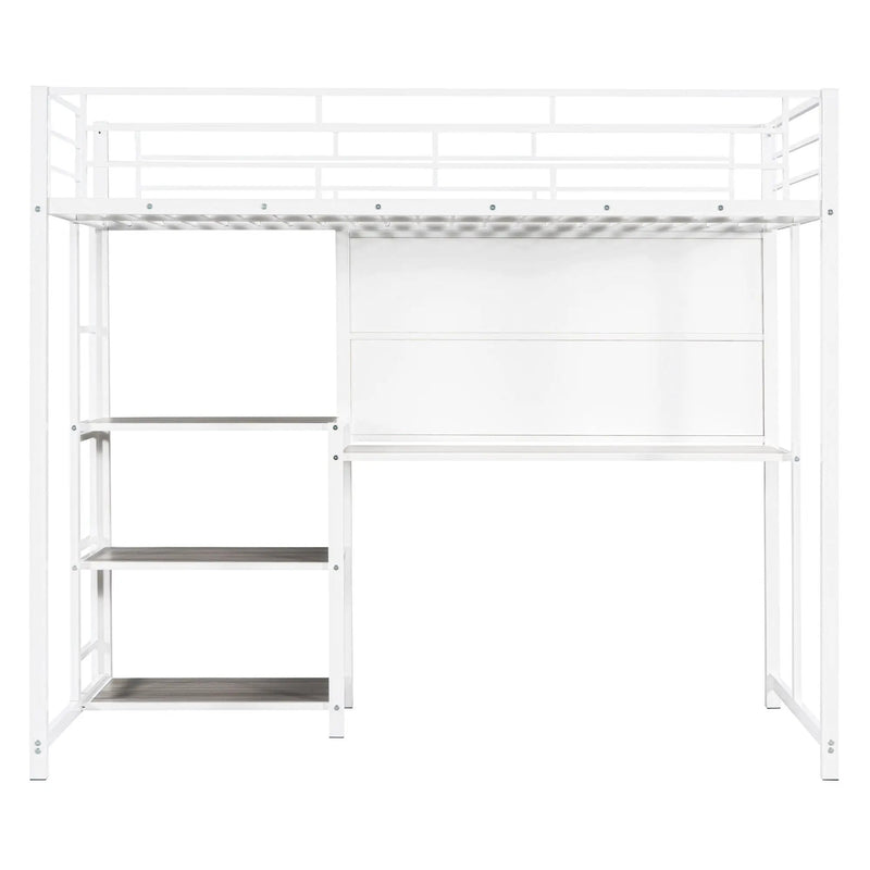Metal Loft Bed With Desk, 3 Shelves And Ladder by Unique Piece Furniture