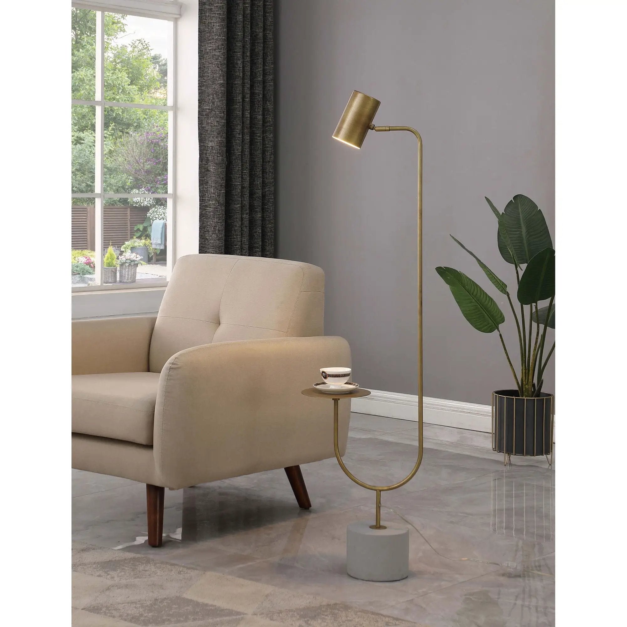 Corletta - Floor Lamp With Round Tray - Antique Brass by HouseOfZazla