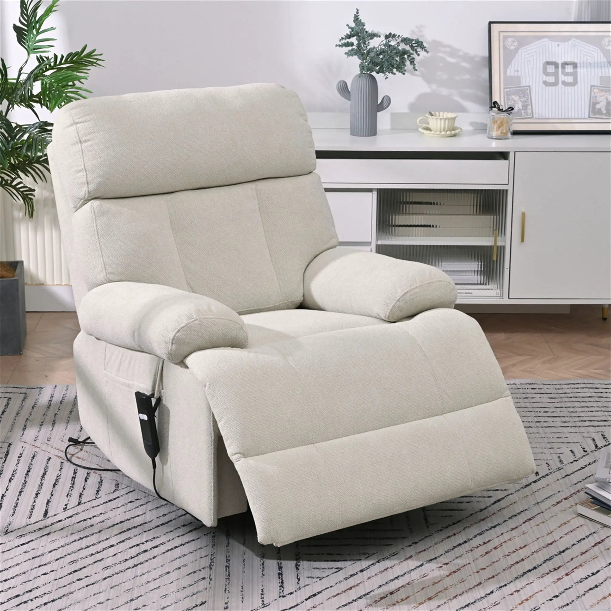 Oversized Power Lift Recliner Chai With Remote Control, Side Pocket, Spacious Seat by HouseOfZazla