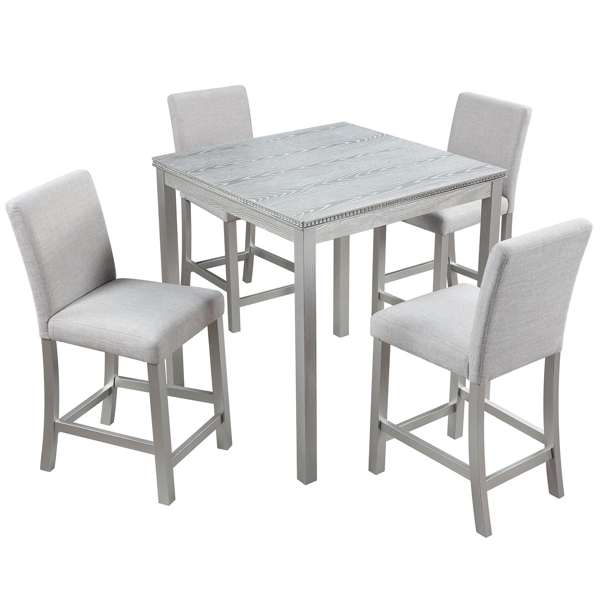 Counter Height 5 Piece Dining Table Set with Upholstered Chairs - Gray, White, Dark Gray, photo 3 of 12