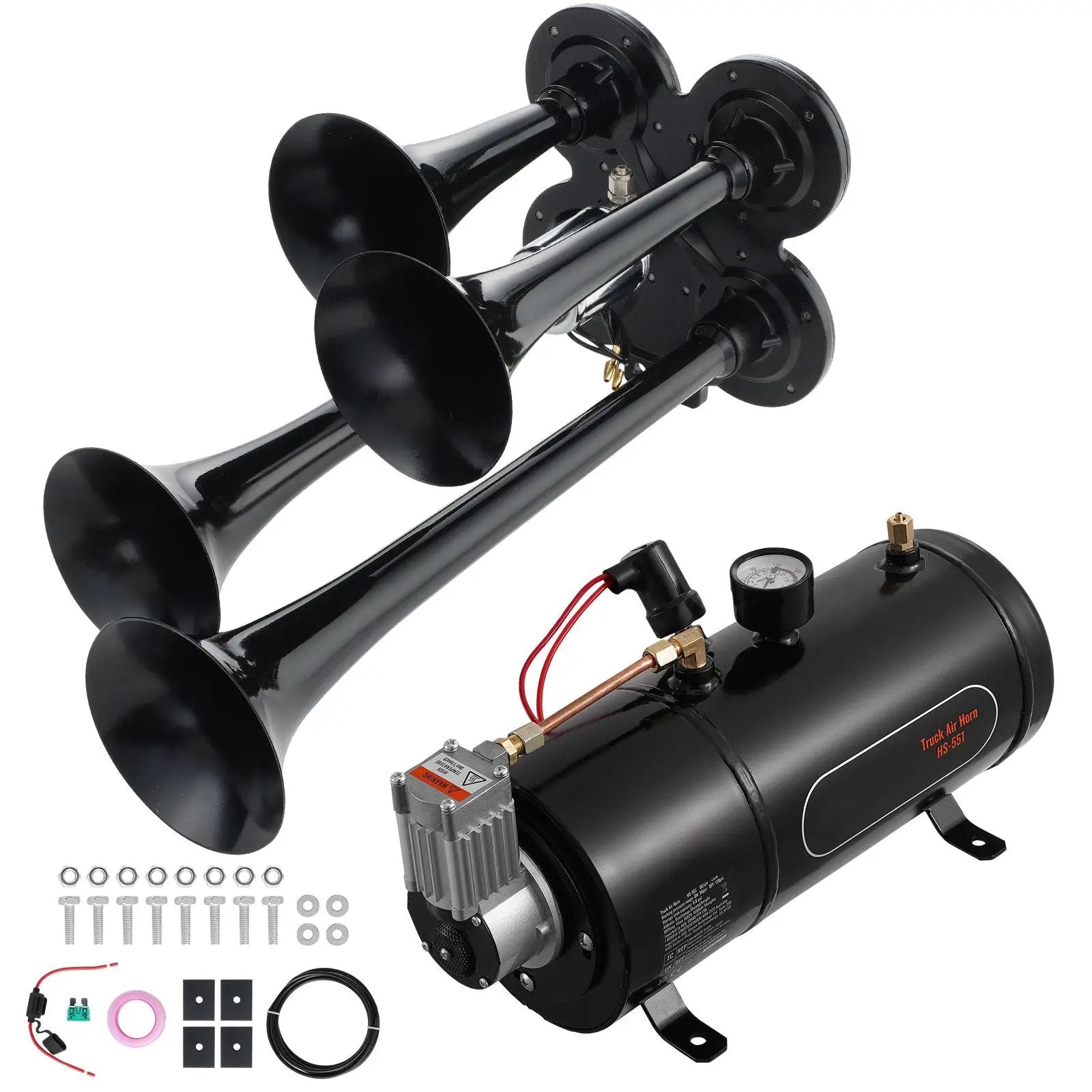 Train Horns Kit, 4 Trumpet Air Horn Kit, 150dB for Pickup Trucks by HouseOfZazla