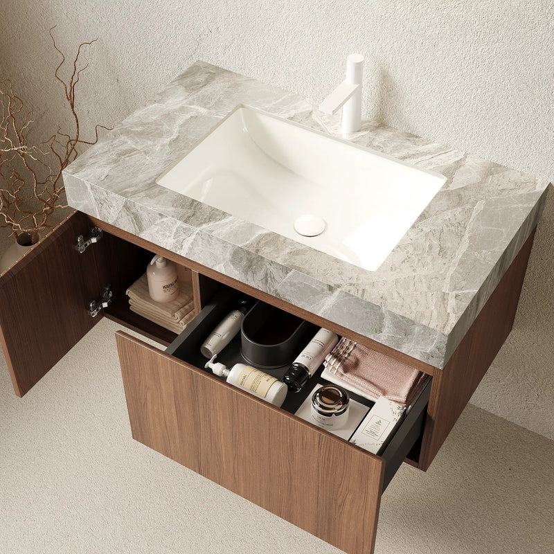 MURI 36" Bathroom Vanity & Sink, Floating Plywood Storage Cabinet with Drawer & Door by HouseOfZazla