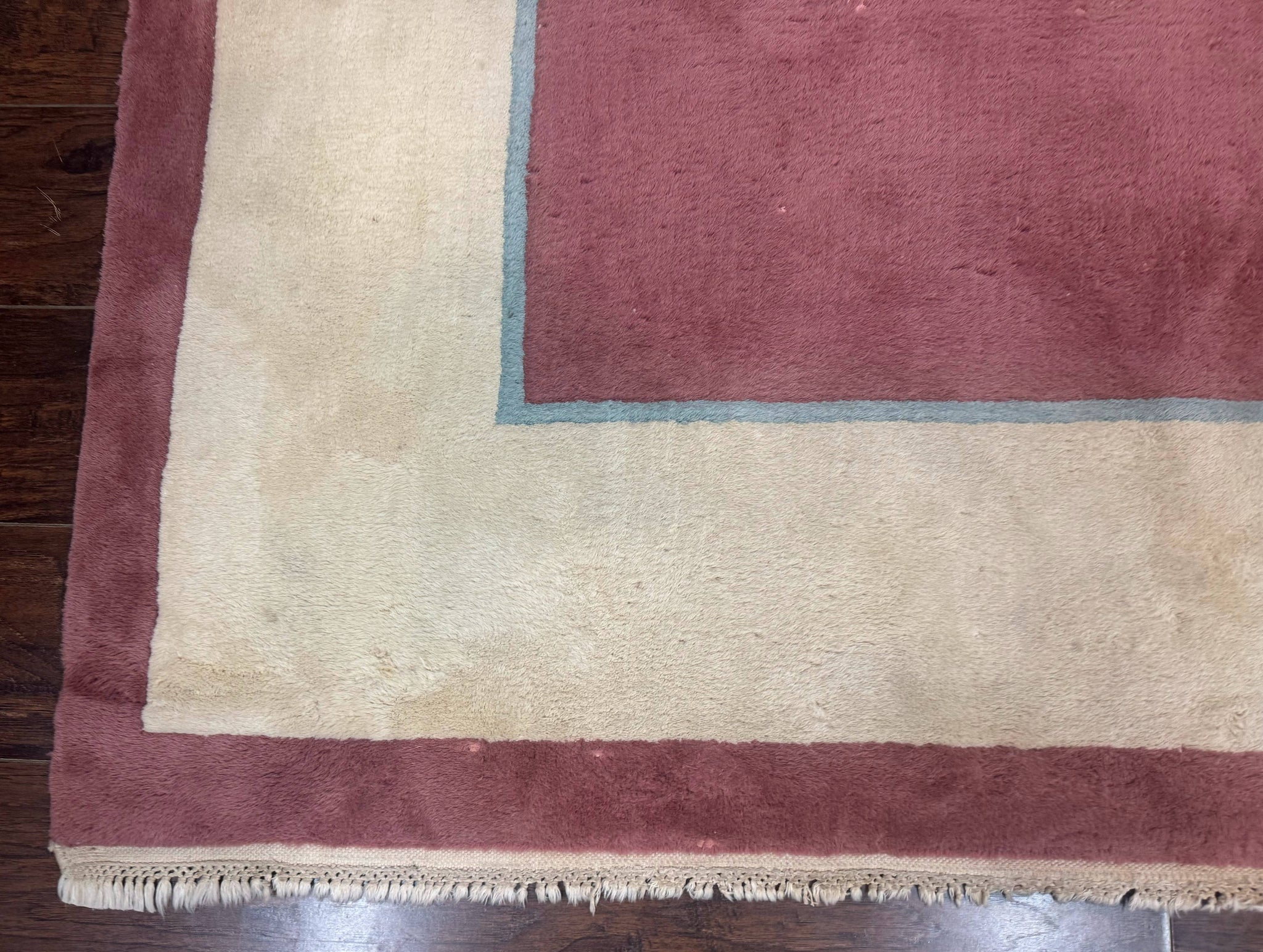 Indo Chinese Art Deco Rug 9x12, Pink and Ivory, Open Filed, Floral, Wool by Jewel Rugs