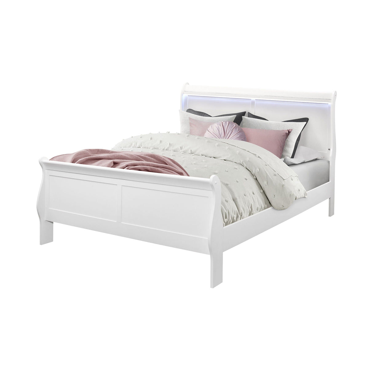 Modern Sleigh Bed with LED Lighting - Blue or White, photo 9 of 24