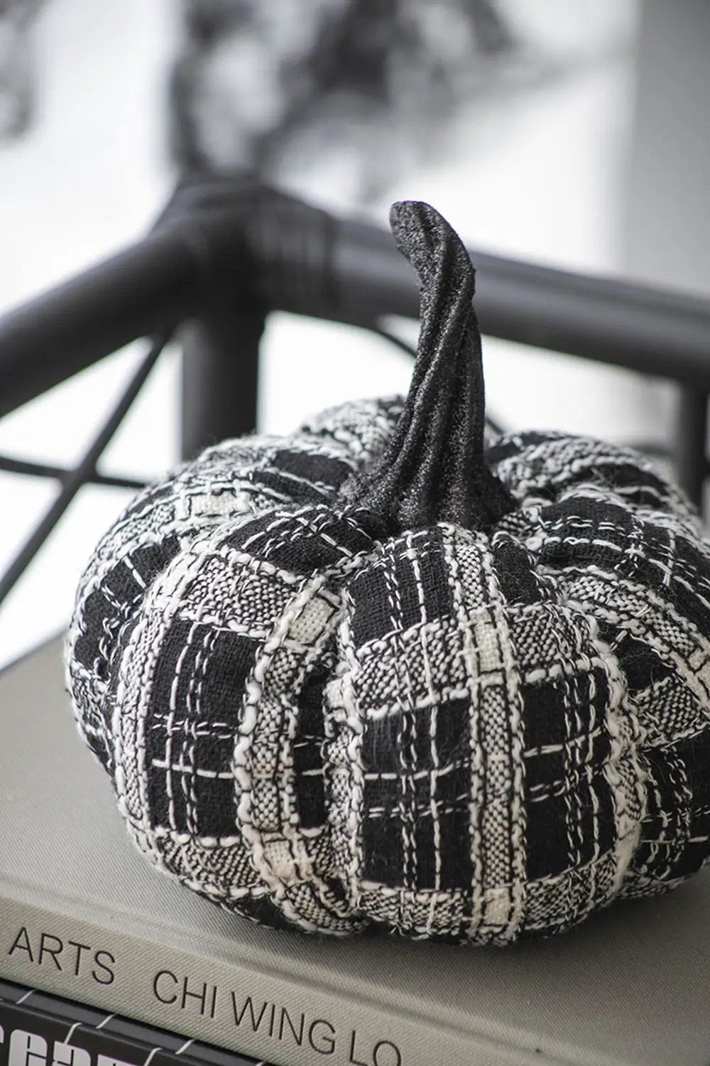 Light Plaid Pumpkin, For Holiday Halloween Decor - Black / White by HouseOfZazla