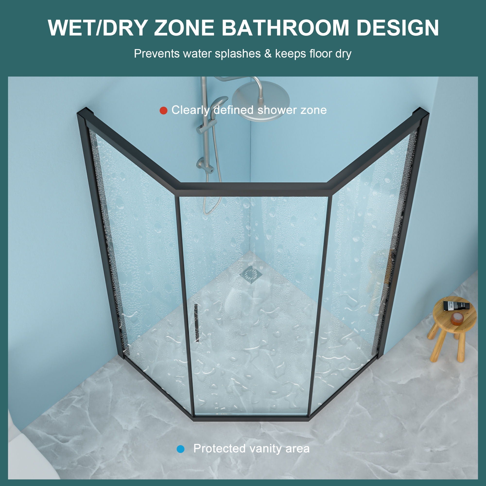 Diamond Shaped Corner Shower Door, Inward Sliding, Stainless Steel Frame by HouseOfZazla