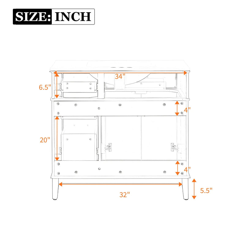 Bathroom Vanity With Ceramic Sink, Soft-Close Doors, 4 Storage Drawers - Blue by HouseOfZazla