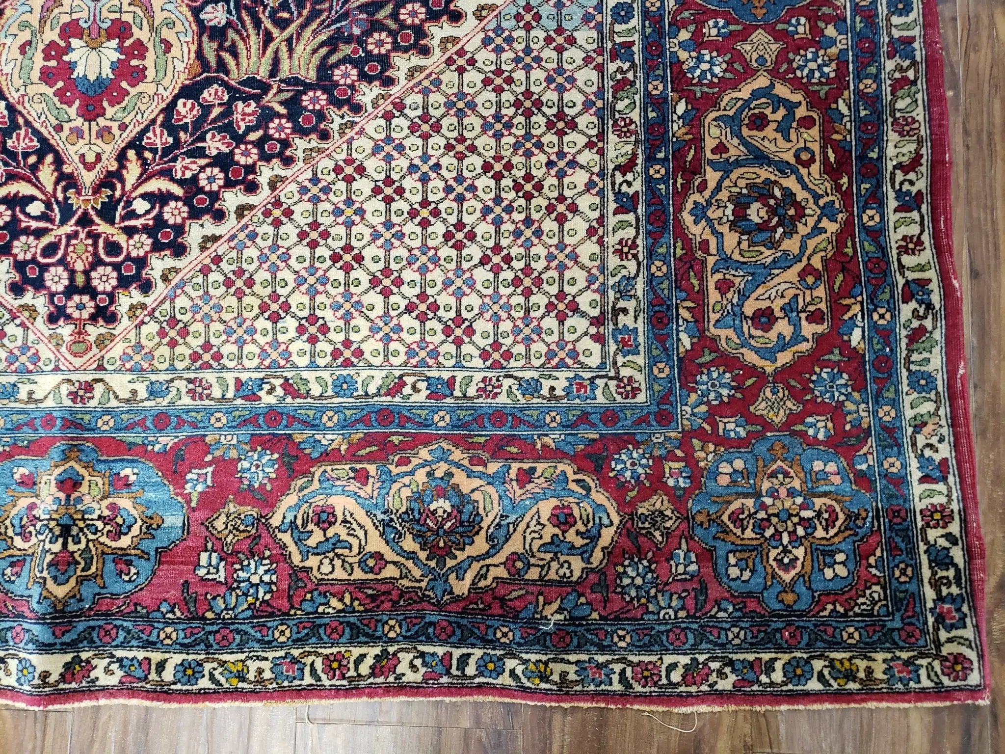 Antique Persian Tehran Rug 5x8, Midnight Blue and Red, Hand-Knotted, Wool by Jewel Rugs