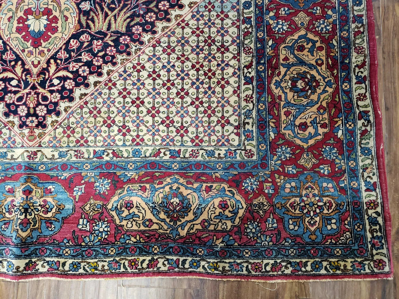 Antique Persian Tehran Rug 5x8, Midnight Blue and Red, Hand-Knotted, Wool by Jewel Rugs