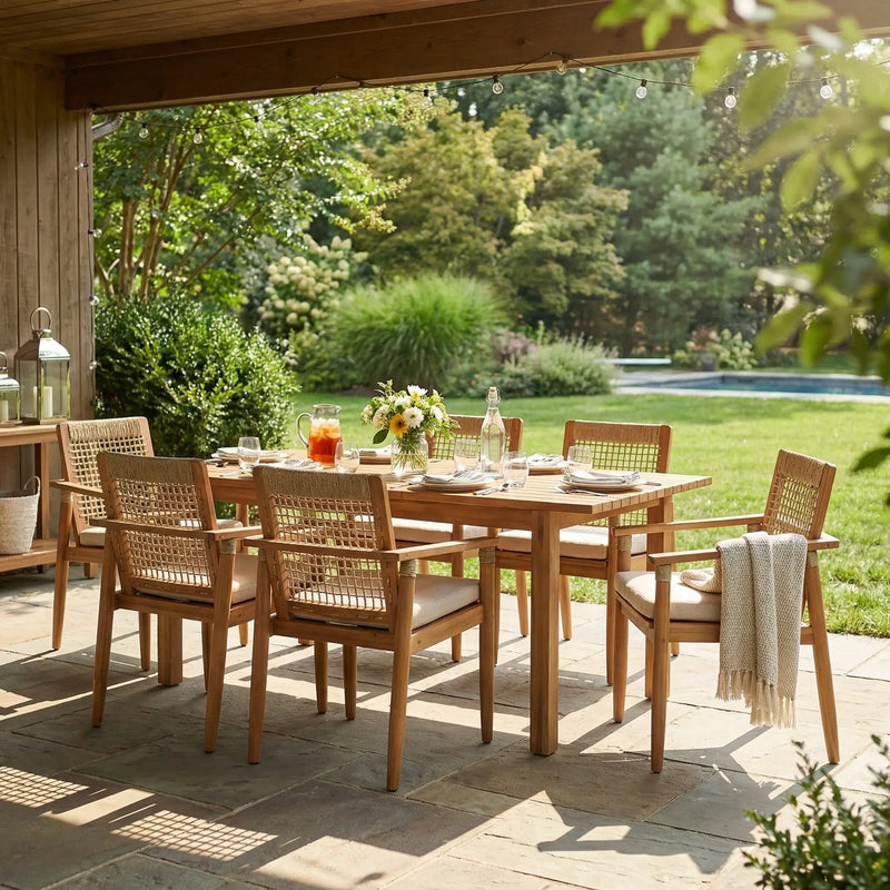 7 Pieces Acacia Wood Outdoor Dining Set with Cushions by HouseOfZazla