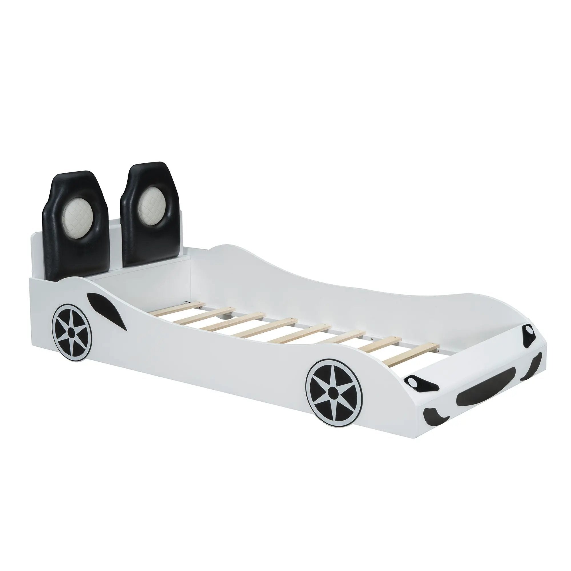 Race Car Shaped Platform Bed With LED And Upholstered Backrest In by Unique Piece Furniture