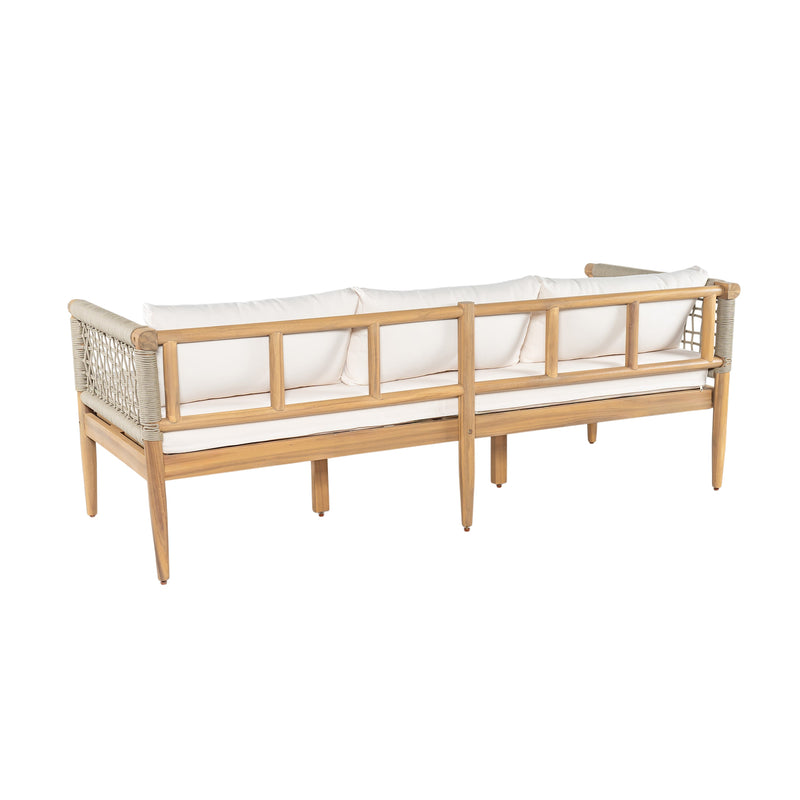 Outdoor Acacia Wood 3-Seater Sofa with Rope Woven Arms - Taupe, photo 7 of 10