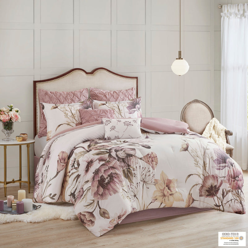 8 Piece Cotton Printed Comforter Set Blush Queen by HouseOfZazla