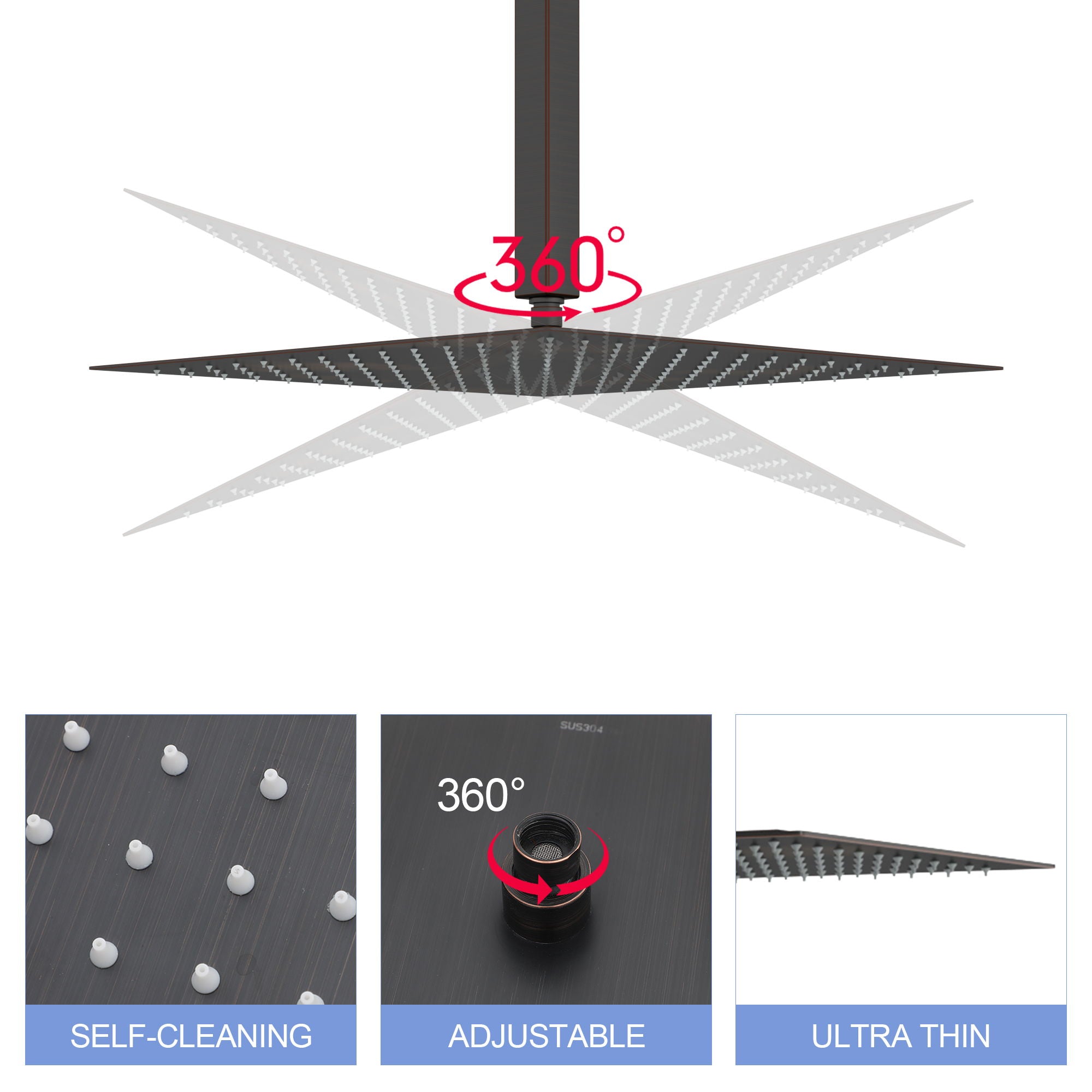 16" Square Rainfall Shower Head Fixed Wall Mount With Full Body Coverage & Self Cleaning Silicone Nozzles by HouseOfZazla