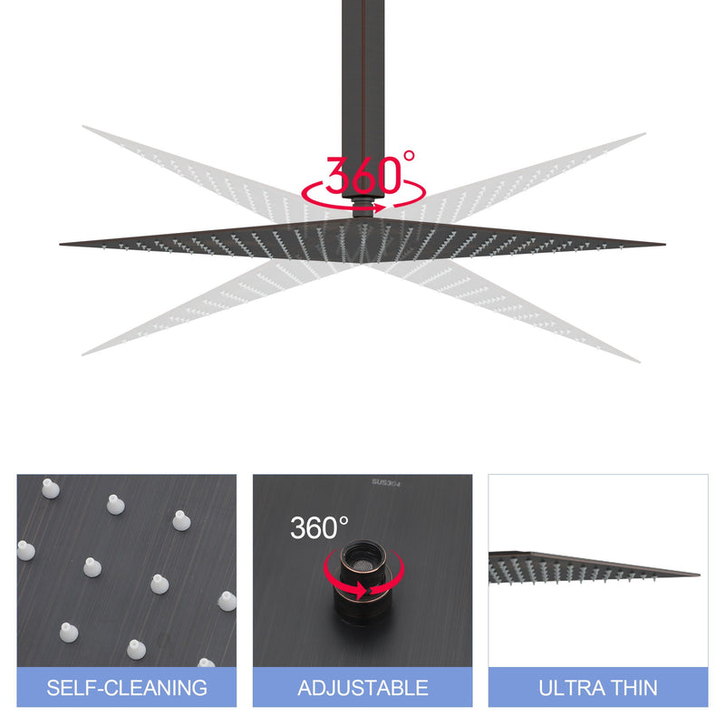 16" Square Rainfall Shower Head Fixed Wall Mount With Full Body Coverage & Self Cleaning Silicone Nozzles by HouseOfZazla