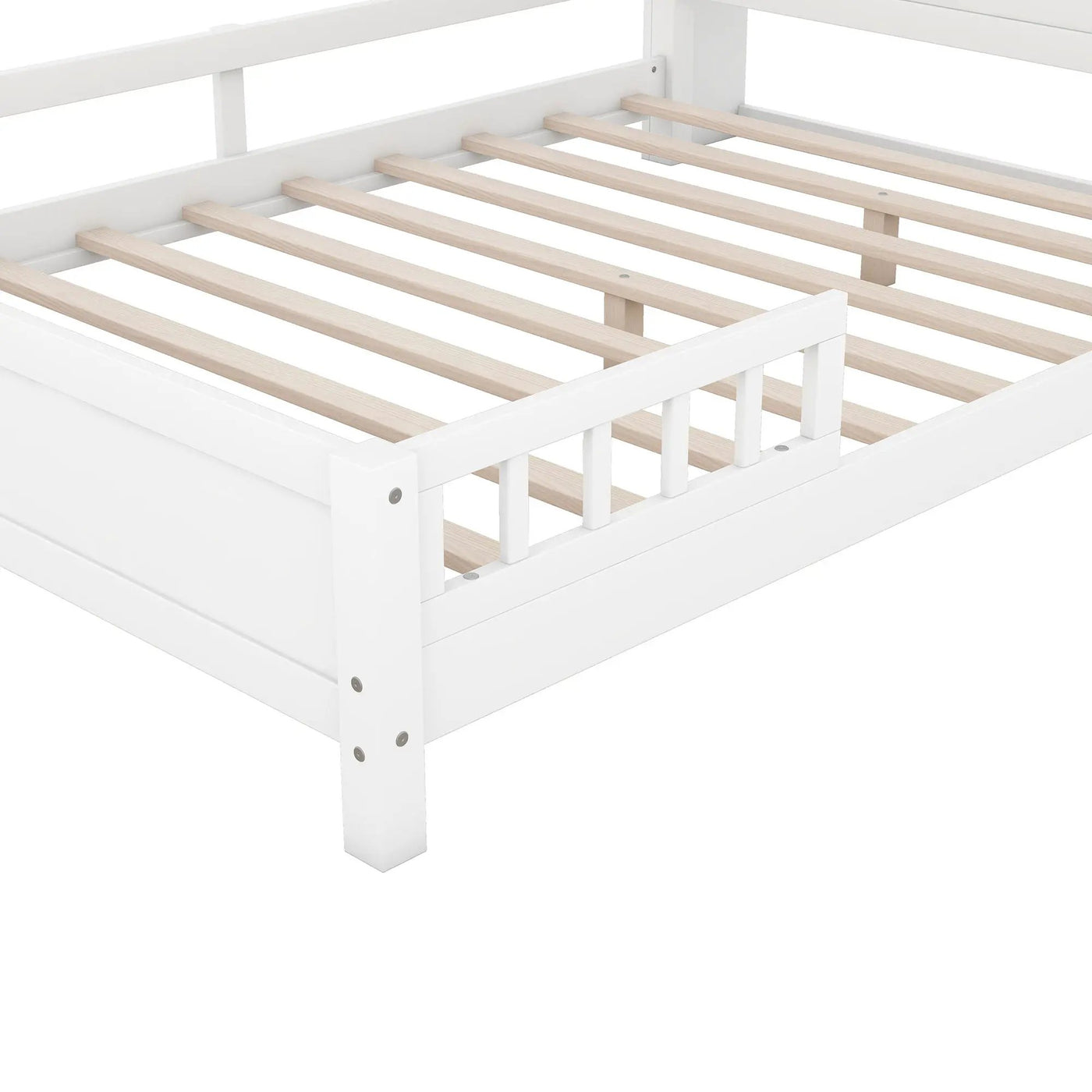 Wood Platform Bed With Built In LED Light, Storage Headboard And Guardrail by HouseOfZazla