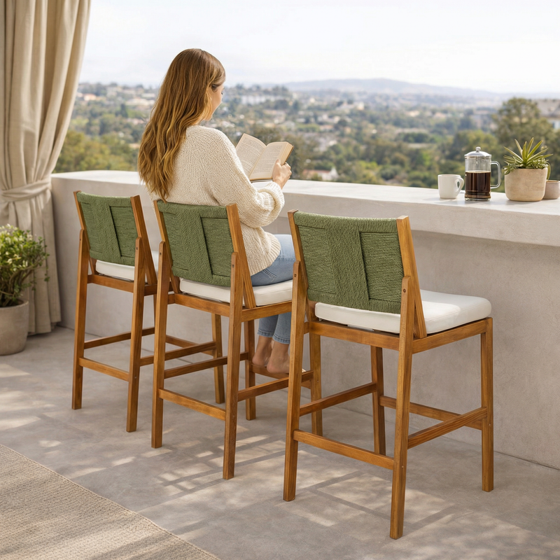 4 Pieces Arly Green Outdoor Bar Stool Set by HouseOfZazla