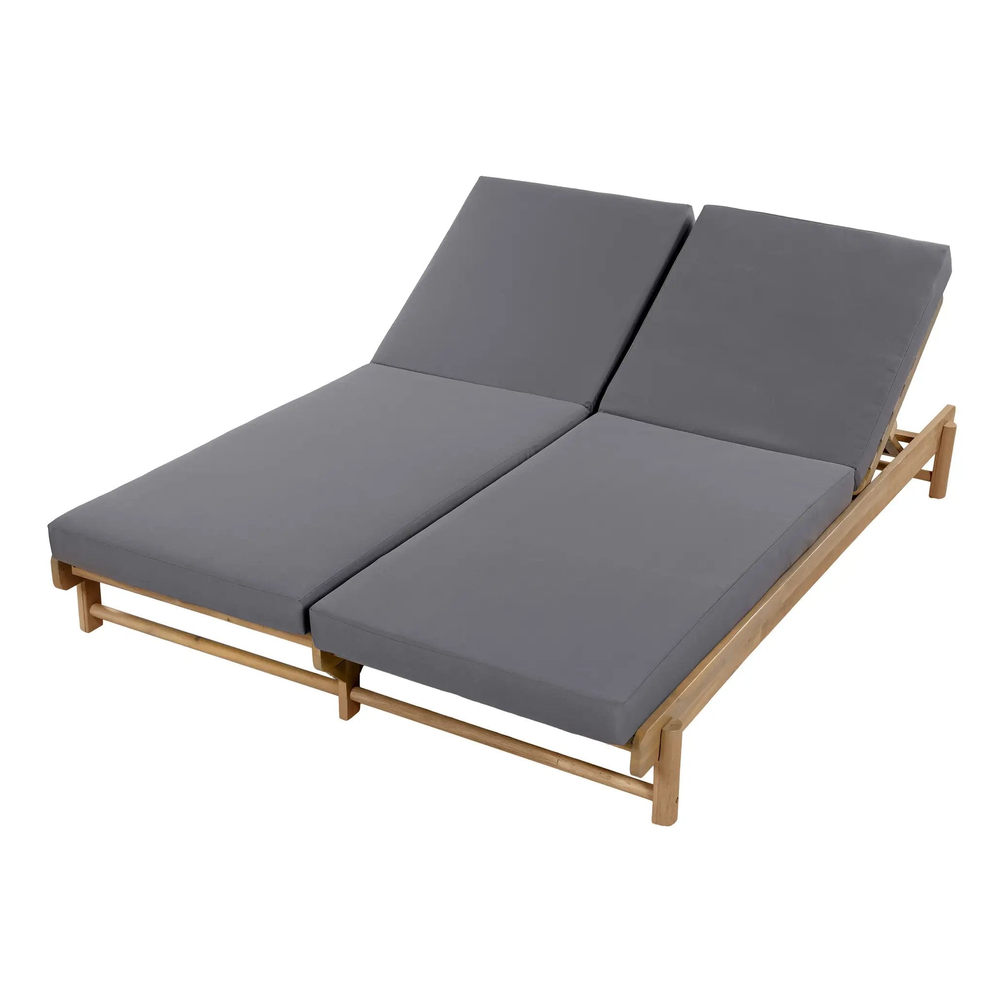 Light Teak Acacia Wood Double Chaise Lounger Set by HouseOfZazla