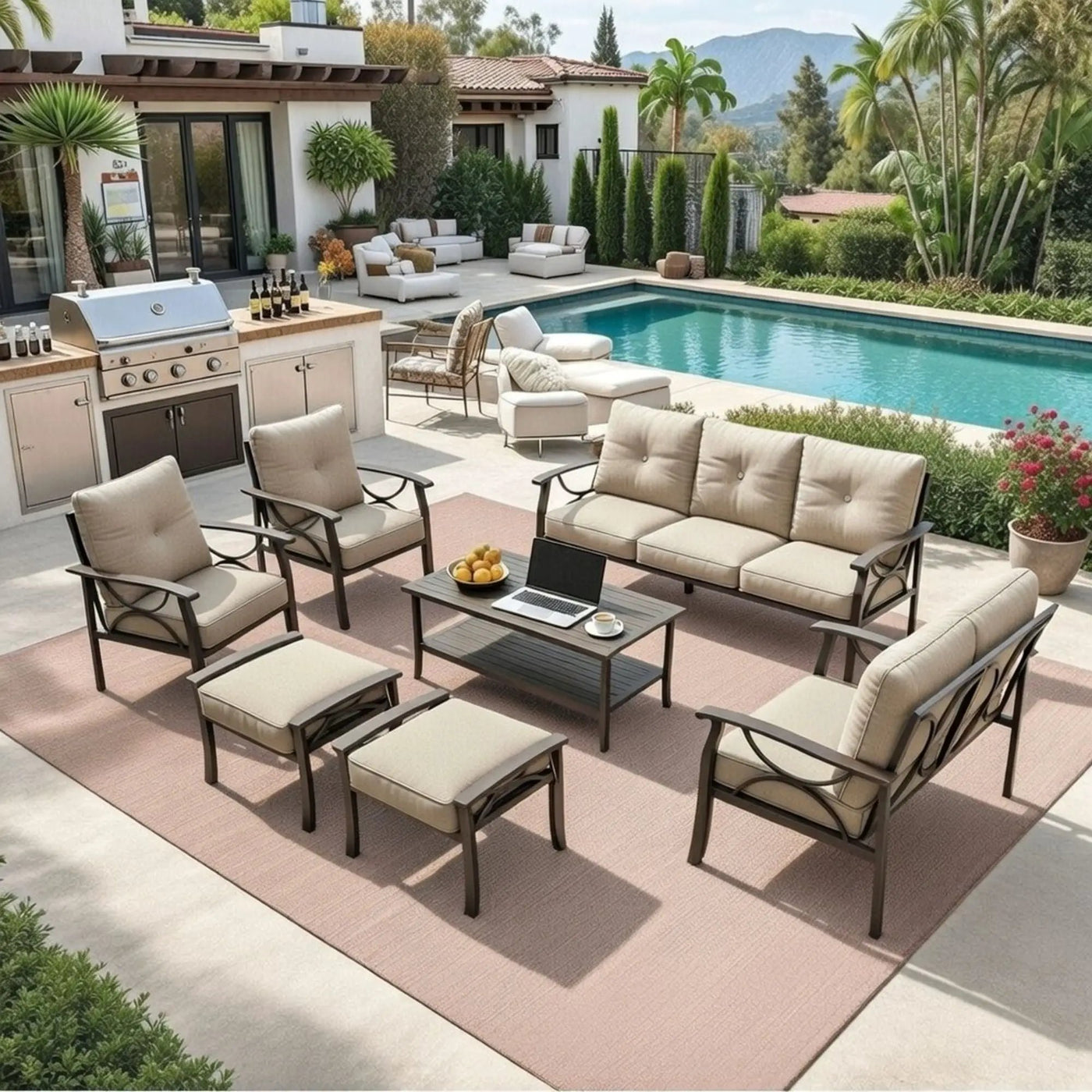 Patio Furniture Set with Coffee Table and Cushions for Backyard by HouseOfZazla