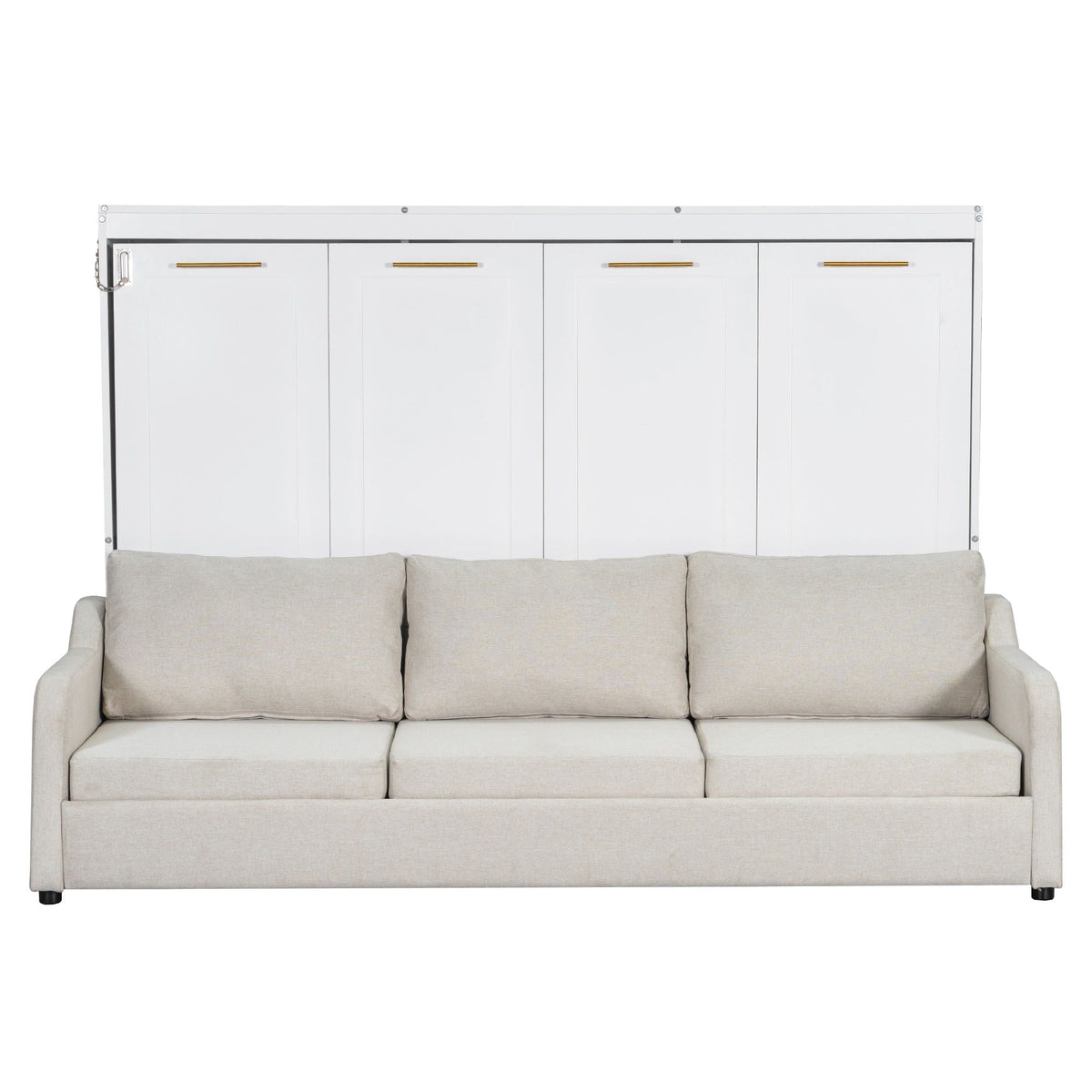 Murphy Cabinet Bed with Folding Sofa and Storage Shelves - Beige