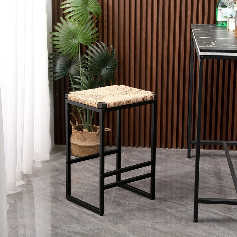 25" Height Backless Water Hyacinth Woven Bar Stools With Footrest (Set of 2) - Natural by Unique Piece Furniture