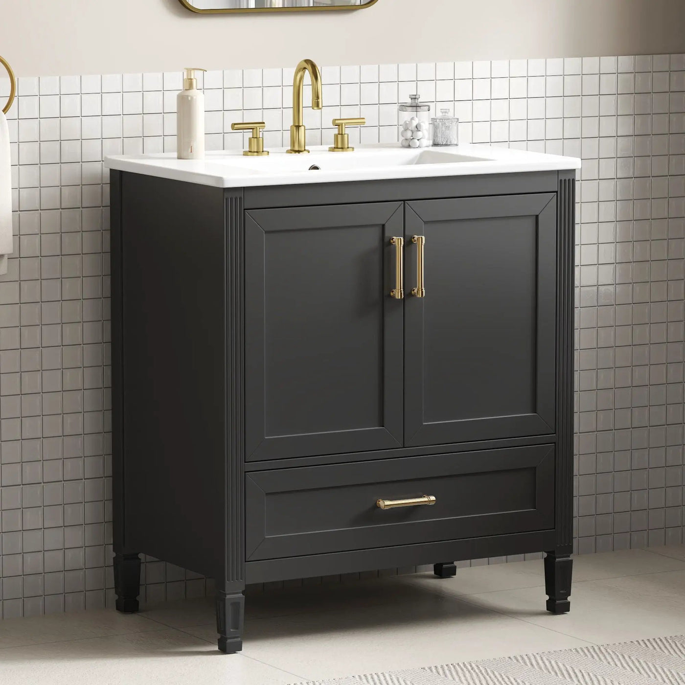 Elegant Fluted Bathroom Vanity With Sink, Soft Close Doors & Drawer by HouseOfZazla