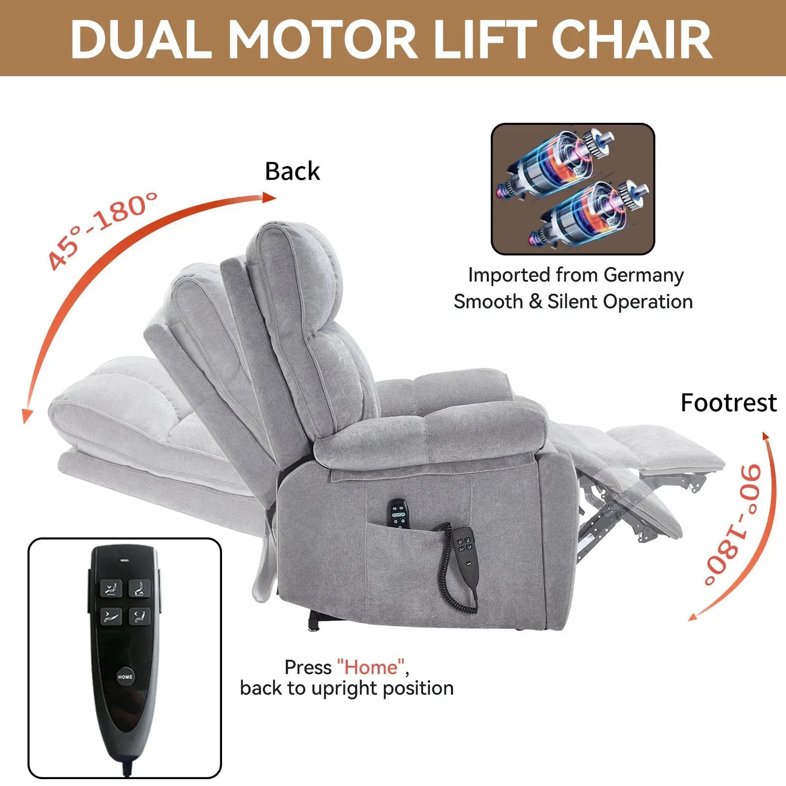 Grey Heat Massage Dual Motor Electric Power Lift Recliner by HouseOfZazla