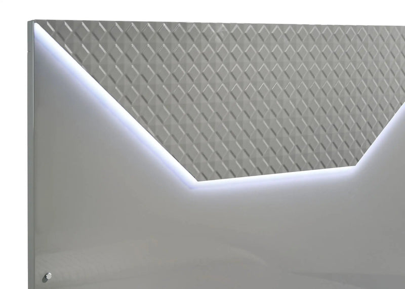 Ives Queen Panel Bed LED Headboard Grey High Gloss by Unique Piece Furniture