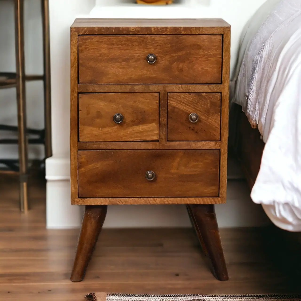 4 Drawer Multi Bedside Table - Chestnut by HouseOfZazla