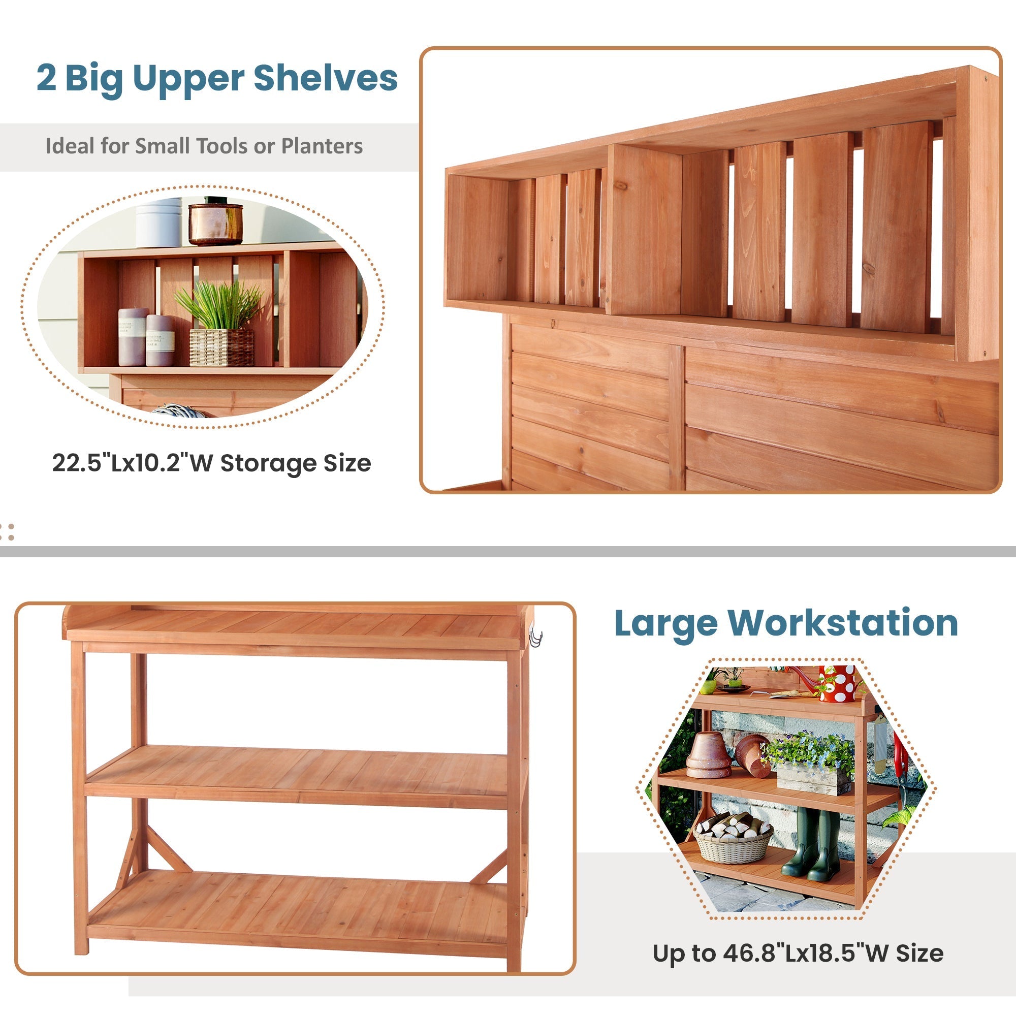 TOPMAX 65' Large Wooden Farmhouse Rustic Outdoor Potting Bench Table by HouseOfZazla