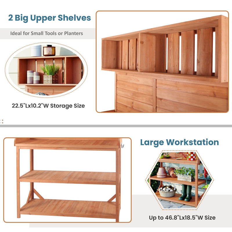TOPMAX 65' Large Wooden Farmhouse Rustic Outdoor Potting Bench Table by HouseOfZazla