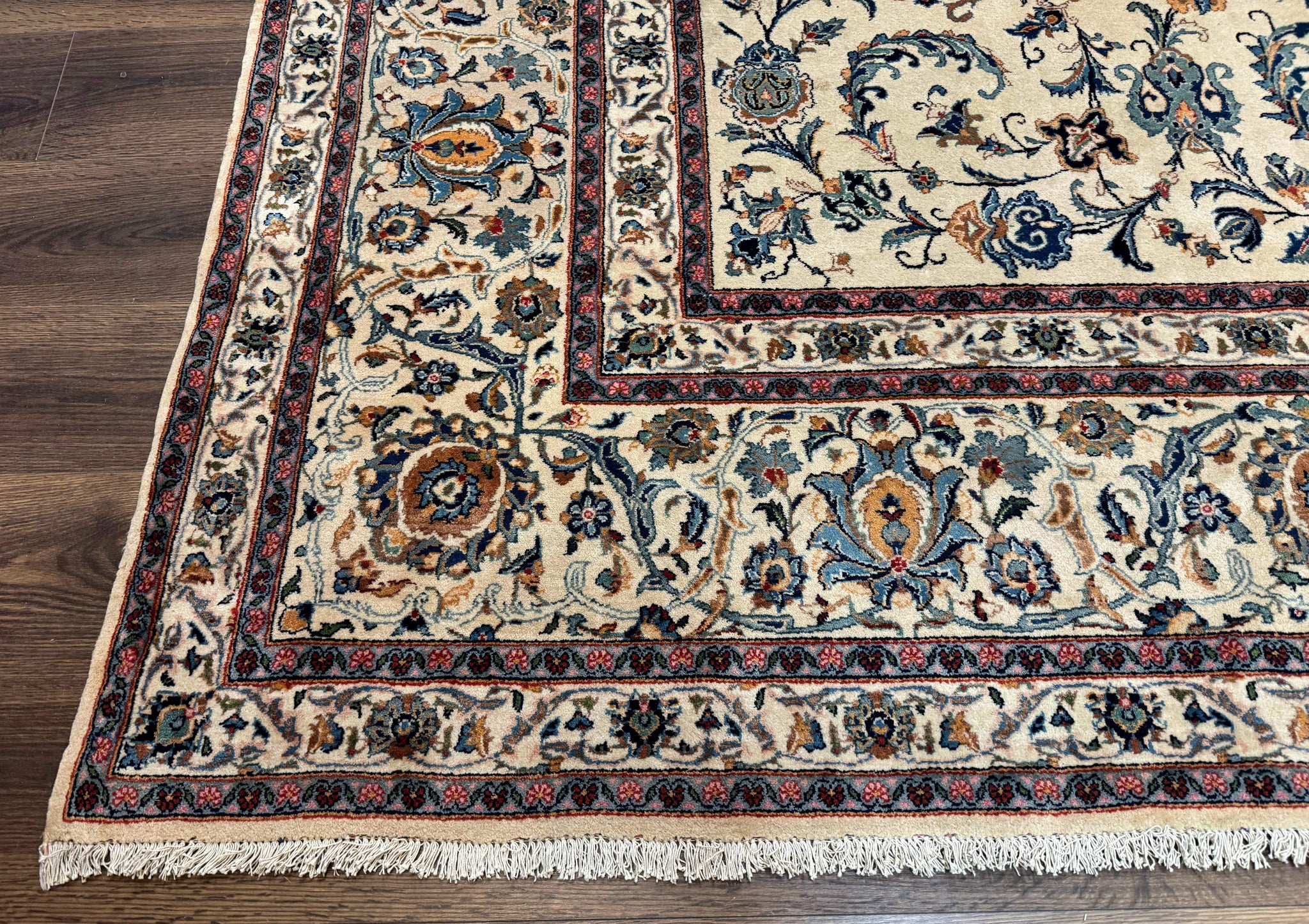Persian Kashan Rug 10x14, Bone - Beige and Blue, Allover Pattern, Traditional Persian Carpet, Fine 260 KPSI by Jewel Rugs