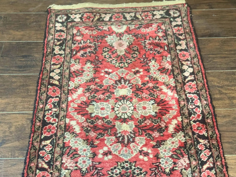 Persian Hamadan Runner Rug 2 x 13.6 – Red Floral Wool Hallway Carpet by Jewel Rugs