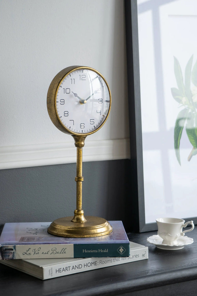 6.5x5.9x15.2' Vintage Inspired Gold Iron Table Clock by HouseOfZazla