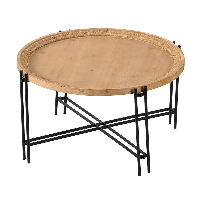 Farmhouse Round Wooden Round Coffee Table With Metal Legs - Black / Brown by Unique Piece Furniture