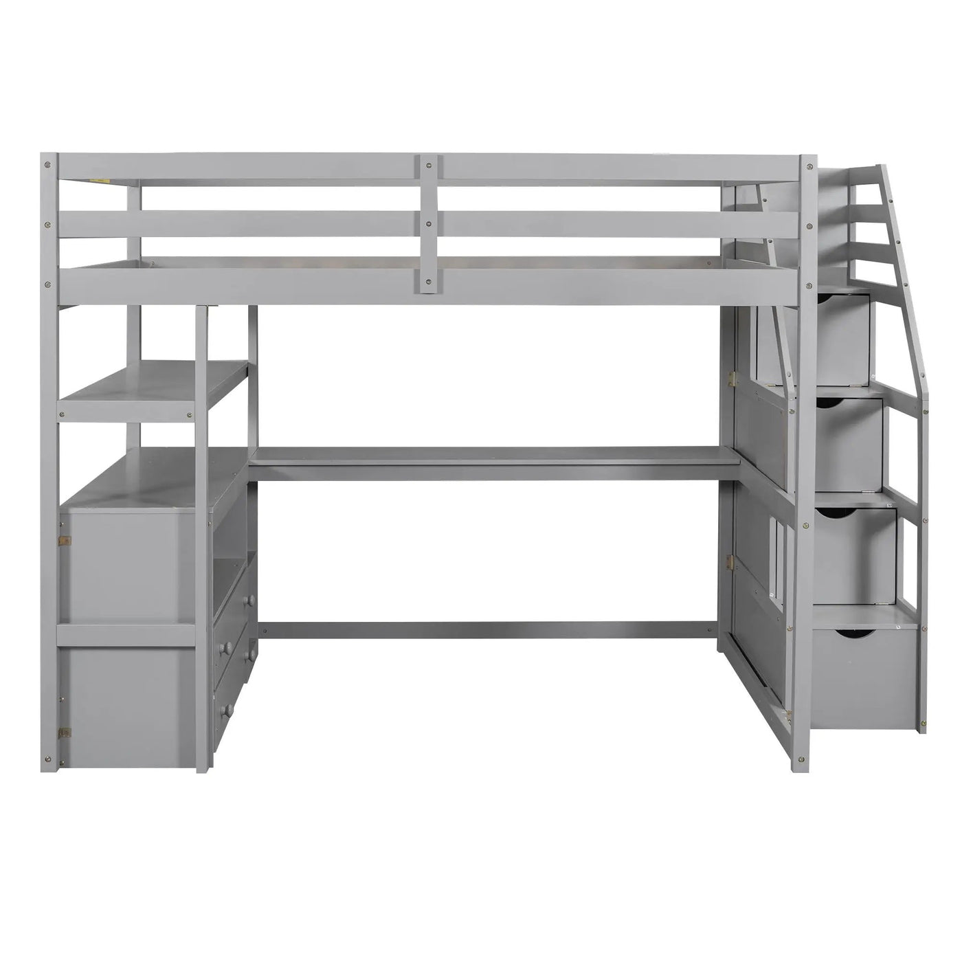 Loft Bed With Desk, Shelves, 2 Drawers, Storage Staircase by HouseOfZazla