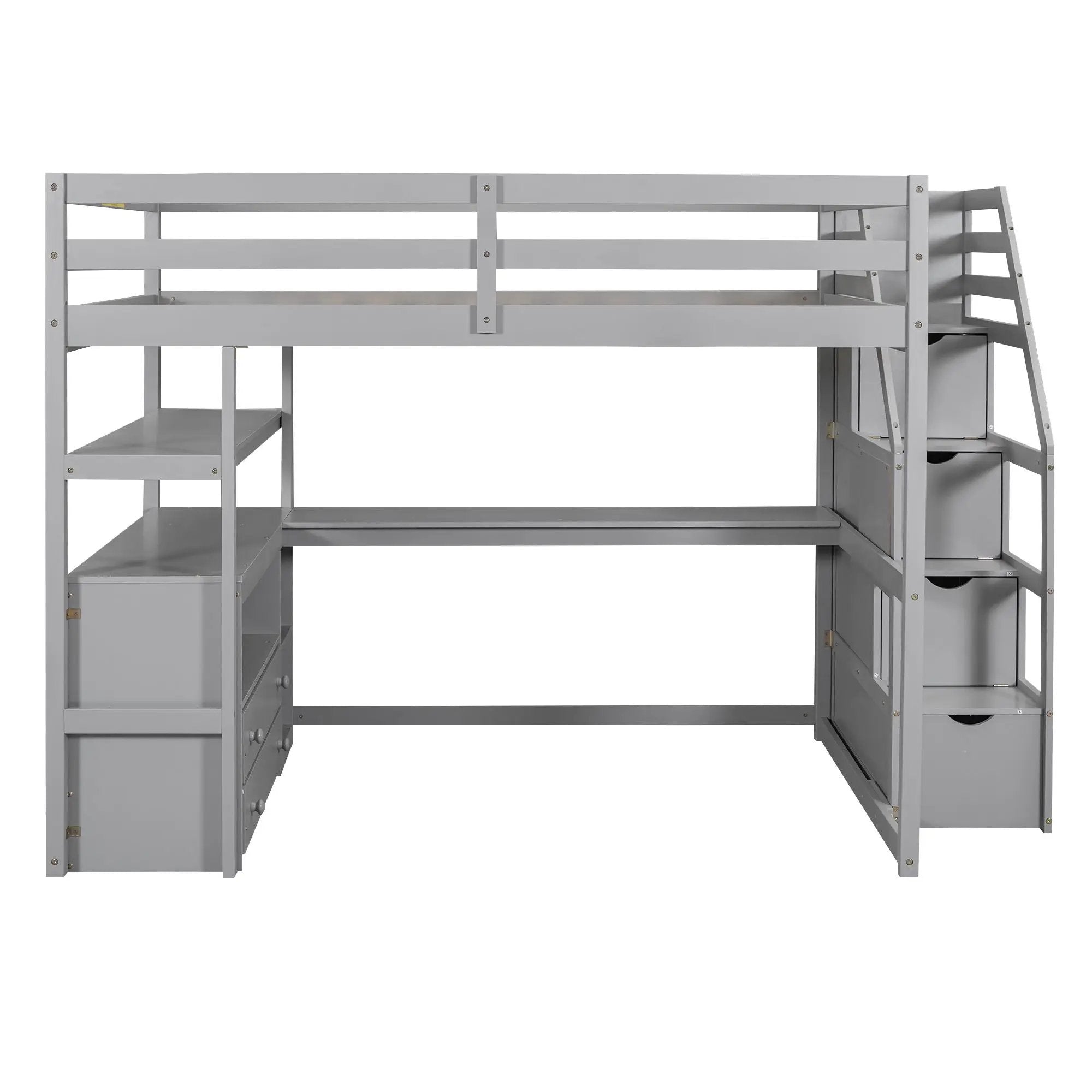 Loft Bed With Desk, Shelves, 2 Drawers, Storage Staircase by HouseOfZazla